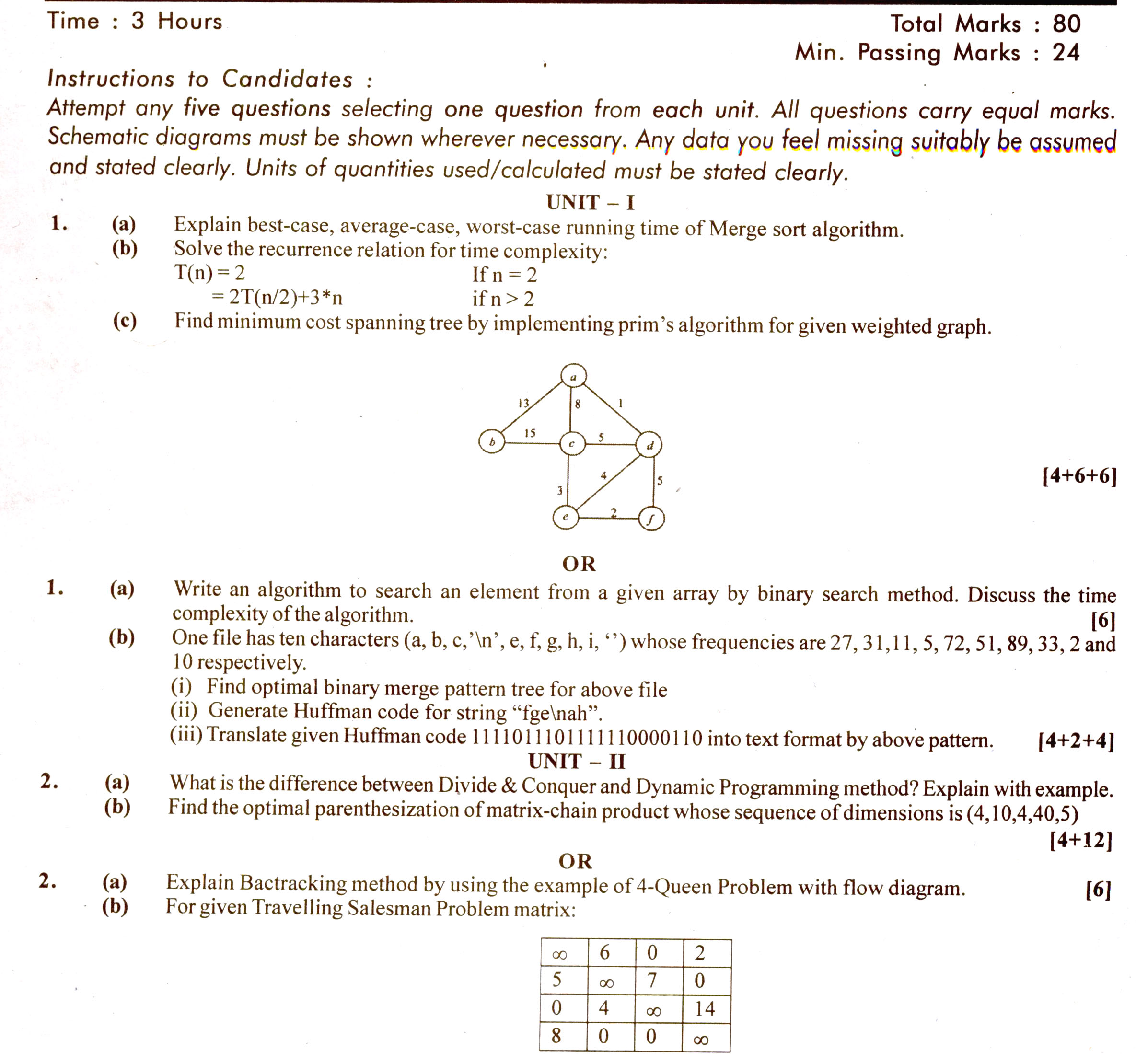 RTU Data Structure and Algorithm Question Paper